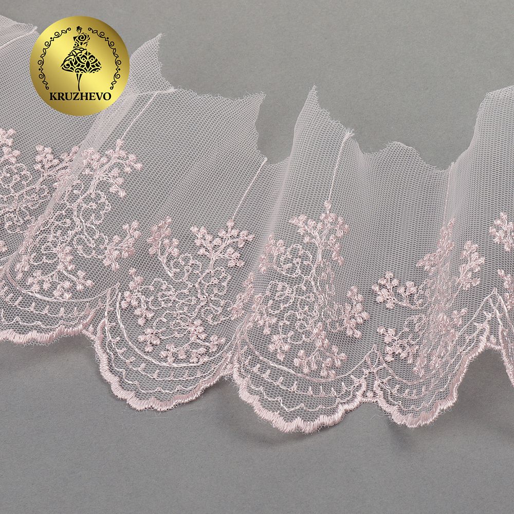 Кружево на сетке широкое 100 мм, TR.3657, цв.06 розовая пудра уп.9м, Kruzhevo