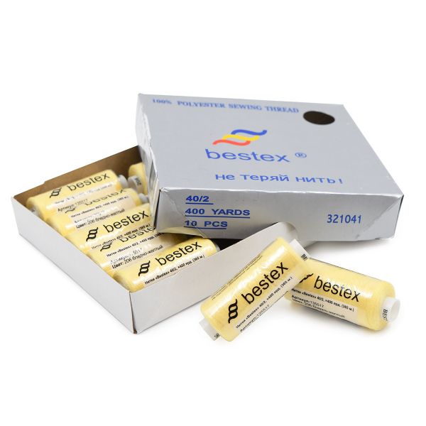 Нитки швейные бытовые Bestex 40/2, 365 м (400 ярд) / 10 кат., 206 бледно-желтый