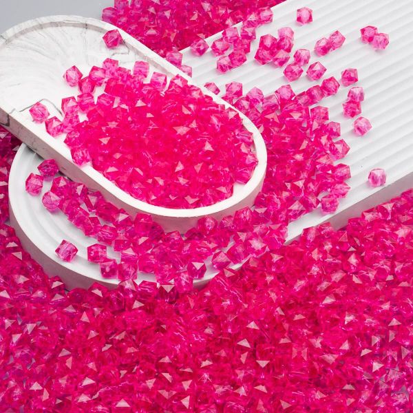 Бусины акрил ⌀10 мм, прозрач. в цвете, граненый куб, 500 г, Astra&Craft (606 фуксия)