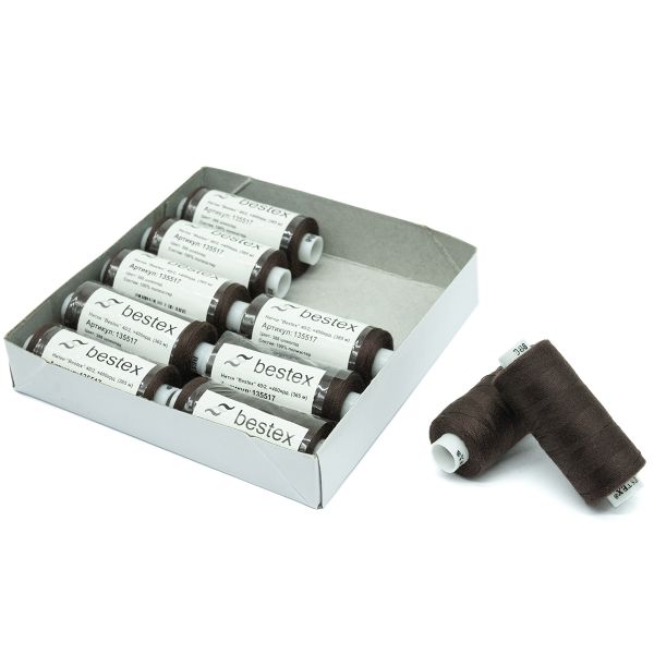 Нитки швейные бытовые Bestex 40/2, 365 м (400 ярд) / 10 кат., 388 шоколадный