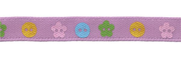 Лента атласная с рисунком 6.0 мм / 22.8±1 метра, B1/045 пуговки/св-лиловый, Gamma ALP-064