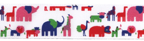 Лента атласная с рисунком 12.0 мм / 22.8±1 метра, A4/001 звери/белый, Gamma ALP-124