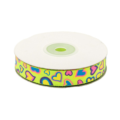 Лента репсовая (в рубчик) Сердца 1,5см*22.86 м (желтый неон)