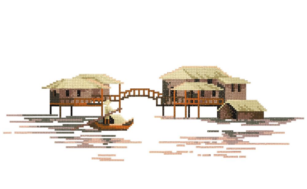 Алмазная (кристальная) мозаика Фрея, Азиатский пейзаж, 44х27 см