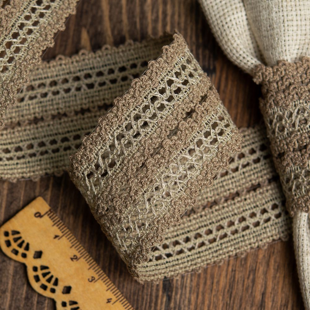 Кружево вязаное (тесьма) 45 мм, цв.071 льняной, уп. 25 м, M09941, Kruzhevo