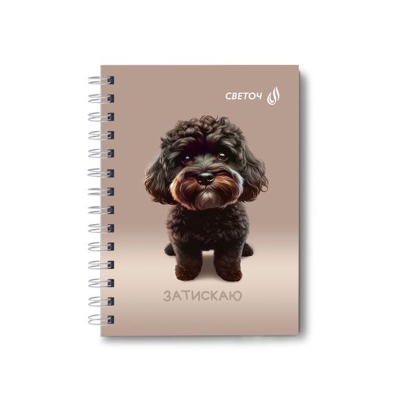 Записная книжка с твердым переплетом, матовая ламинация + выборочный лак, на гребне A6 120 л. 4 шт клетка, Затискаю-замурчу 01594, ЗК224 Светоч