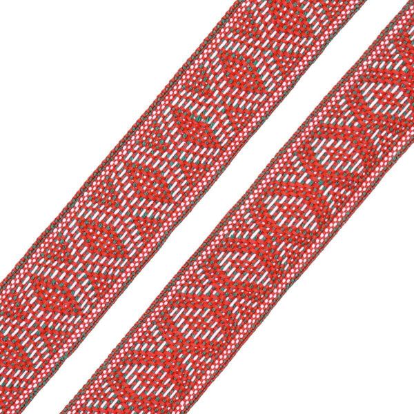 Лента (тесьма) жаккардовая 30.0 мм / 25±1 метров, рис. 9854, красный/зеленый/белый, С3881Г17