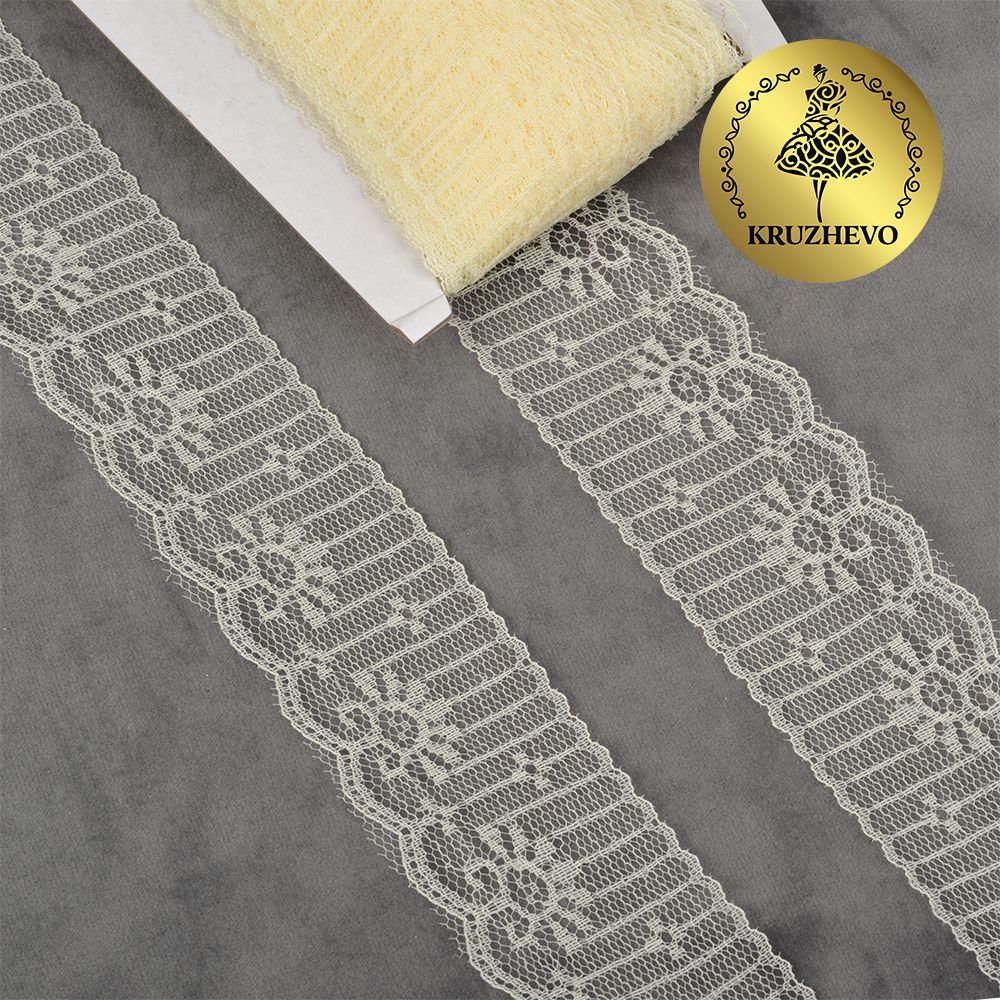 Кружево отделочное в стиле "трикотаж" 50 мм, диз. 283, цв.02 молочный, уп. 27,4 м