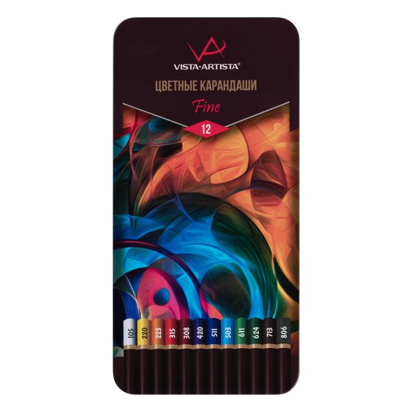 Набор цветных карандашей заточенные 2х12 цв, в металлической коробке, Vista-Artista VFCPM-12