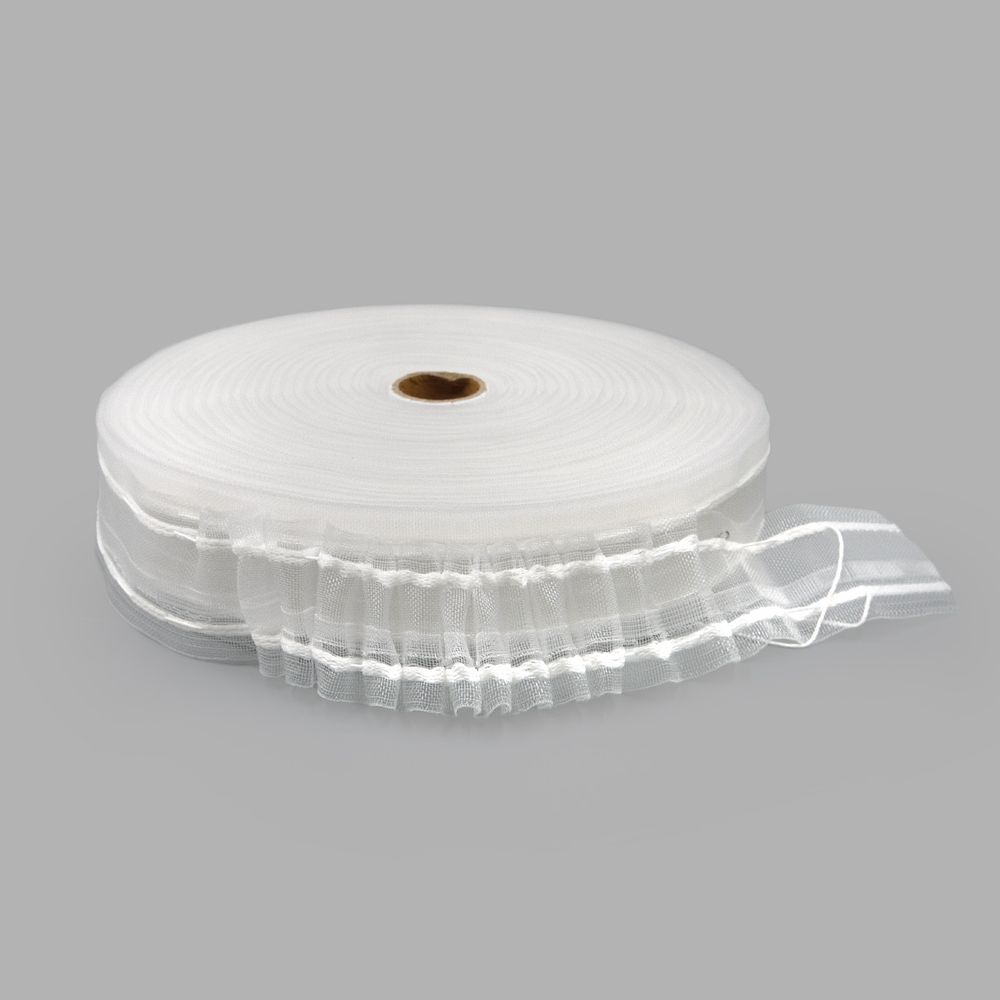 Лента (тесьма) шторная: сборка параллельная (1:2) 40 мм / 50 метров, (1 ряд петель, 2 шнура), прозрачный, C615M