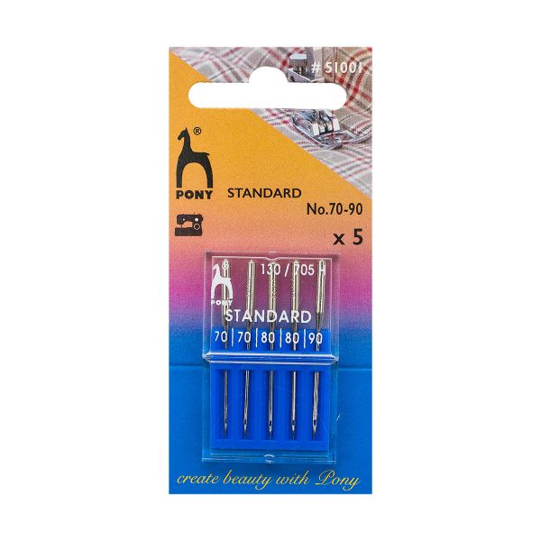 Иглы для швейных машин базовые универсальные 130/705 H, №70-90, 5 игл, Pony