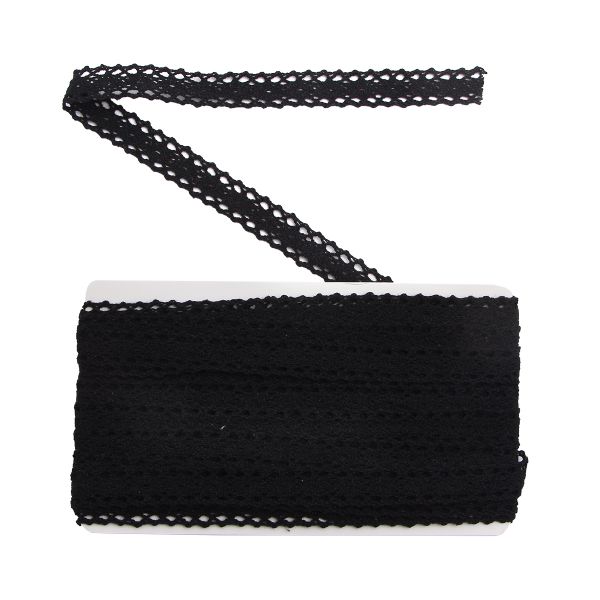 Кружево вязаное (тесьма) хлопковое 15 мм / 9.14 метров, черный