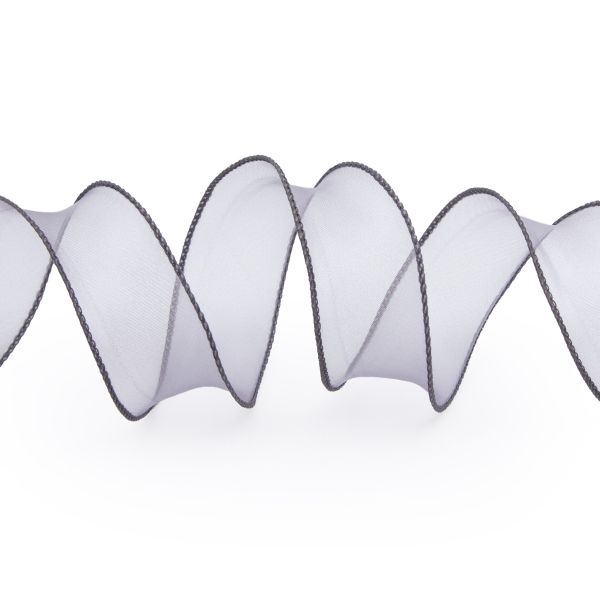 Лента декоративная с волнистым краем 38.0 мм / 18.29±1 метров, 100% органза, (темно-серый)