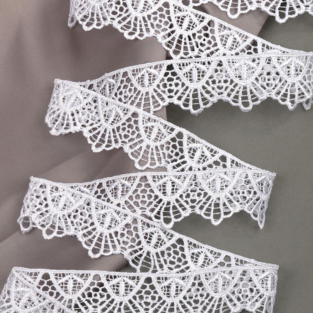 Кружево гипюр (плетёное) 30 мм, цв.1 белый, уп. 9 м, Kruzhevo