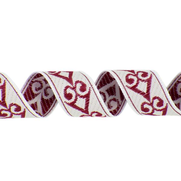 Лента (тесьма) жаккардовая 18.0 мм / 25±1 метров, рис.9797, белый/бордо, Gamma С3771Г17 рис.9797