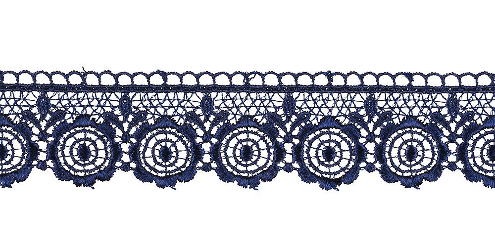 Кружево гипюр (плетёное) 35 мм / 9.7 м, т.синий, Gamma GGM-3501