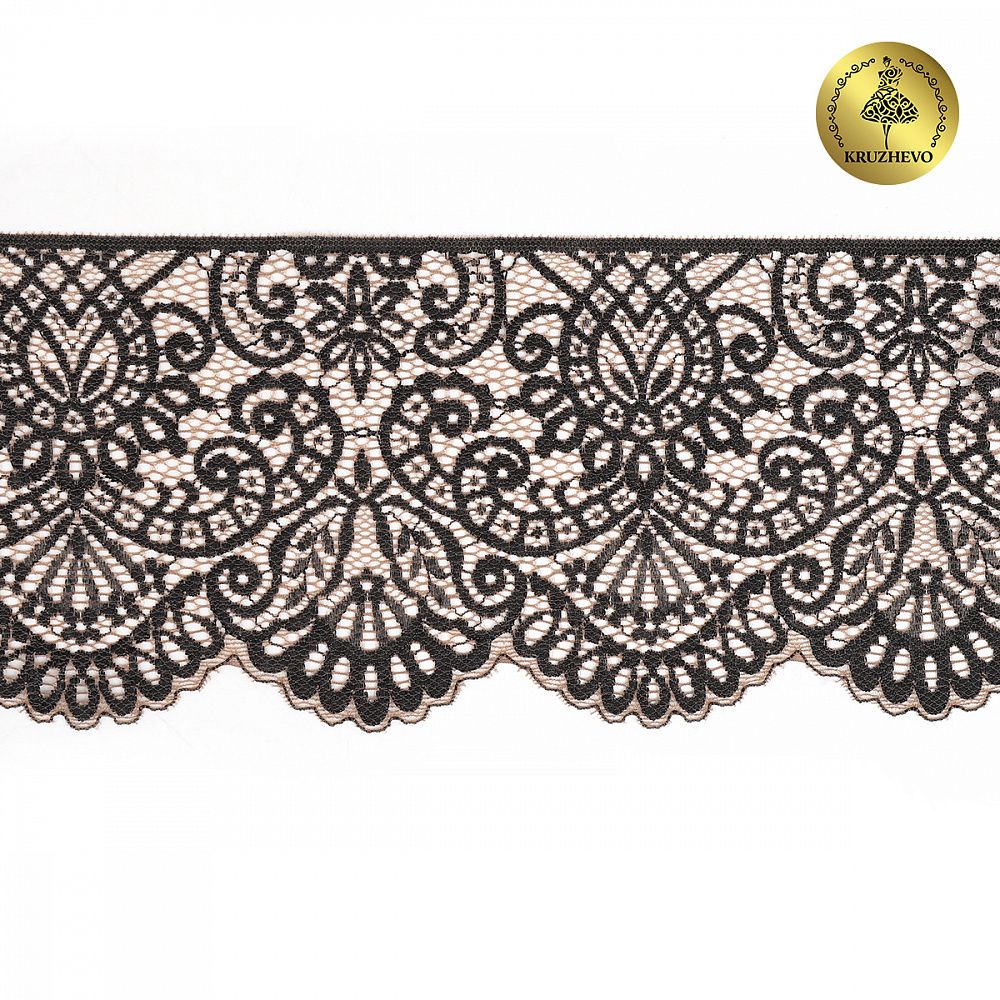 Кружево эластичное (стрейч) 110 мм, 40992PP цв.L30 кофе с молоком+черный уп.115м, Kruzhevo