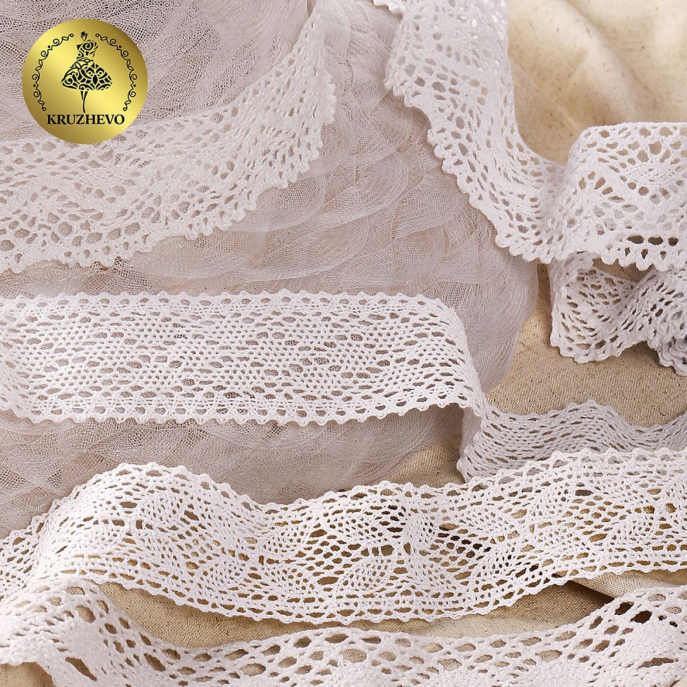 Набор вязаного кружева Kruzhevo №2 цв.белый (4 дизайна по 2м)