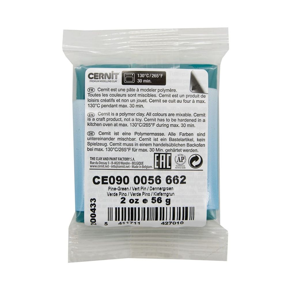 Полимерная глина Cernit №1 запекаемая, классическая 56-62 гр, 662 т.зеленый