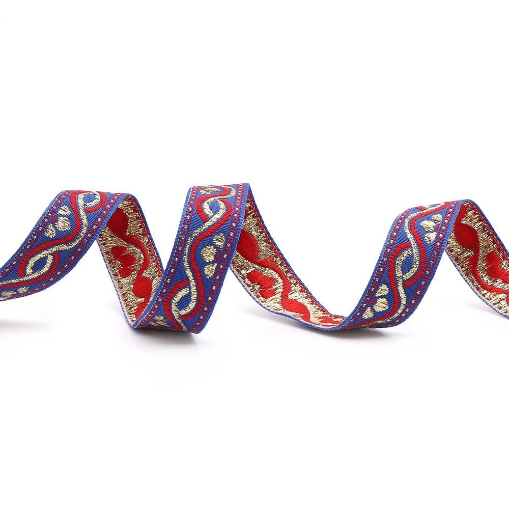 Лента (тесьма) жаккардовая 18.0 мм / 25±1 метров, с метанитом, рис. 9366, С1856Г17 синий/красный