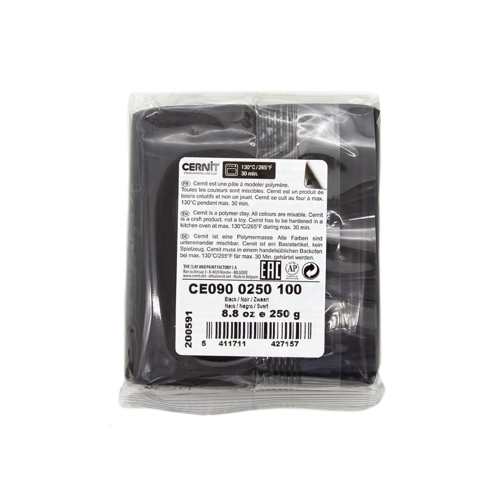 Полимерная глина Cernit №1 запекаемая, классическая 250гр, 100 черный