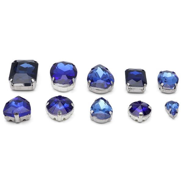 Хрустальные стразы в металлических цапах, форма страз: МИКС, сапфир, 10 шт/упак Astra&Craft, МФ-11