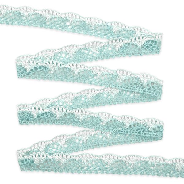Кружево вязаное (тесьма) хлопковое 28 мм / 25 метров, рис.28.01.021 (мятный/белый) С3749Г17