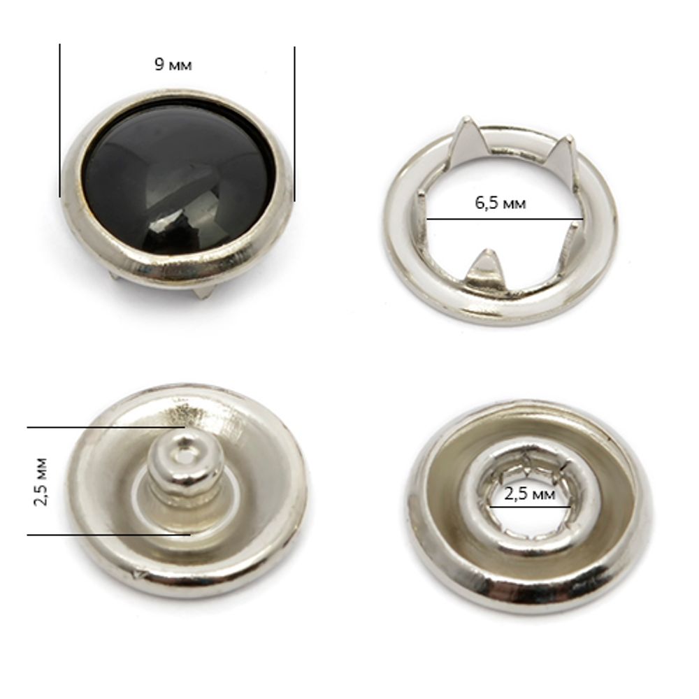 Кнопка рубашечная жемчужина ⌀9 мм, металл, ТВ-Р101, цв. черный уп. 1440шт
