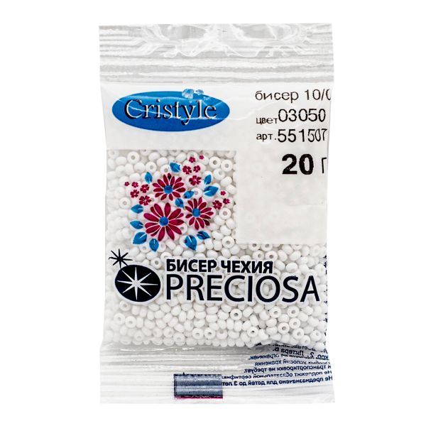 Бисер Preciosa 10/0 (2.3 мм), 100 г (5х20 г), непрозрачный, цв. 03050