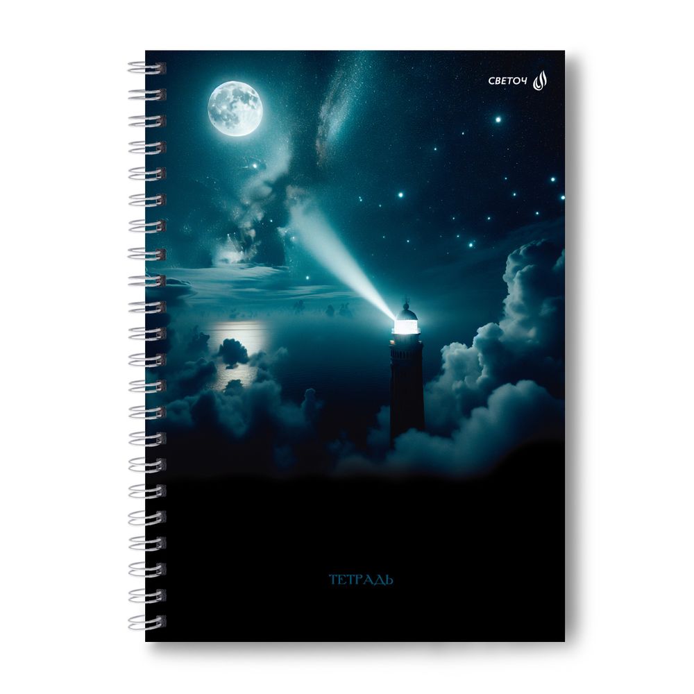 Тетрадь ученическая общая, A4 80 л. на гребне 65 г/м², белизна 100 %, 4 шт, клетка, 01232 Лунный свет, Светоч Т125