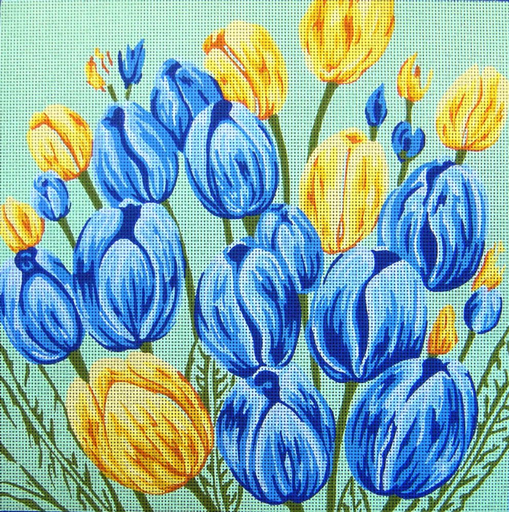 Рисунок для вышивания Soulos (канва жесткая), &quot;Голубые и желтые тюльпаны&quot;, 50х50 см