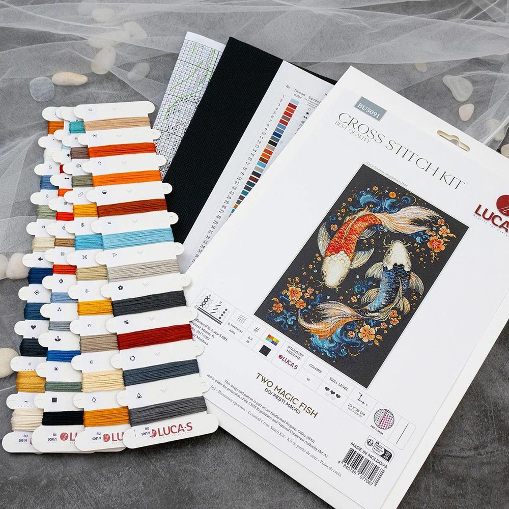 Набор для вышивания нитками Luca-S BU5091, Две Волшебные рыбки, 23х38см