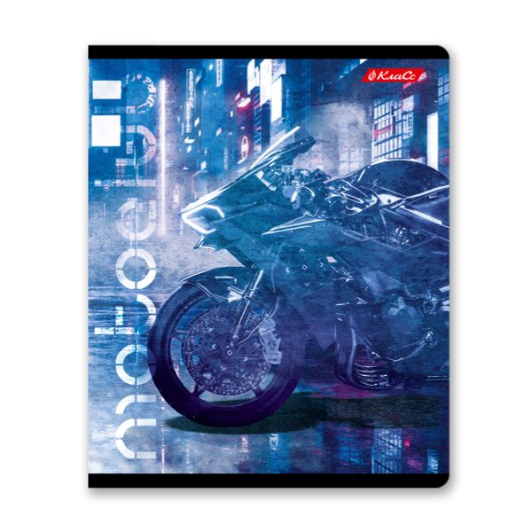 Тетрадь ученическая общая, глянцевая ламинация, A5+ 48 л. на скобе 65 г/м², белизна 100%, 10 шт, клетка в термоусадочной пленке, 000734 Мотогонщик, Светоч 48ТЕТк-004