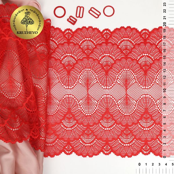 Кружево эластичное (стрейч) 8034 195мм цв.SD163 красный, 10 м, Kruzhevo