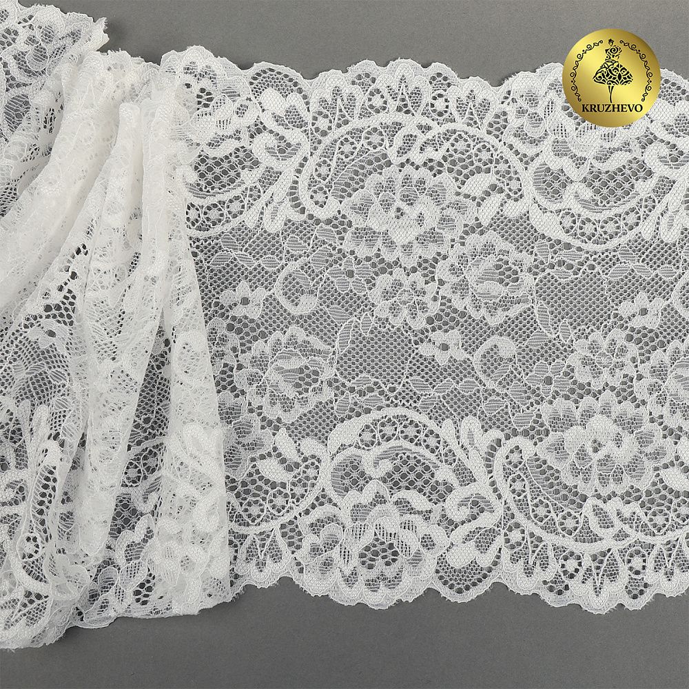 Кружево бельевое эластичное 190 мм / 3 м, 6378, цв.004 белый, Kruzhevo