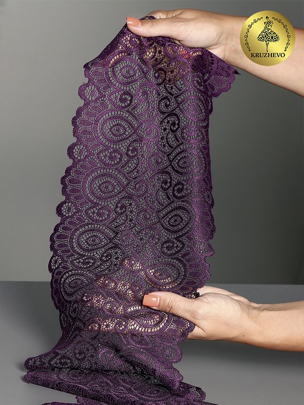 Кружево бельевое эластичное 180 мм / 25 м, 263, цв.076 сливовое вино, Kruzhevo