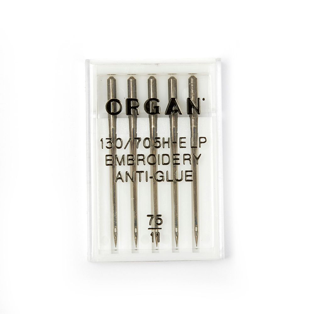 Иглы Organ, Вышивальные Anti-Glue №75 для бытовых швейных машин, уп. 5 игл