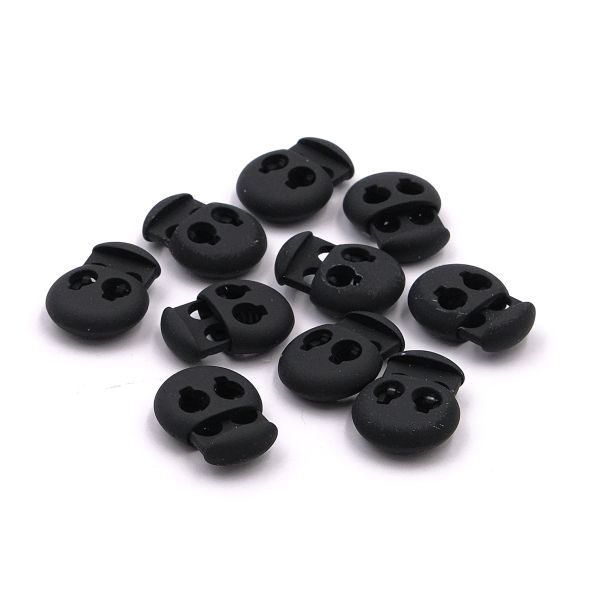 Фиксатор (зажим) для шнура металл 2 отв., 20.5х15.6 мм, ⌀3.5 мм, металл, P.Black (черная резина), MFR12, 10 шт