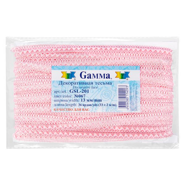 Тесьма декоративная Gamma Самбоса GSL-201 13 мм, 33 м, 067 св-розовый