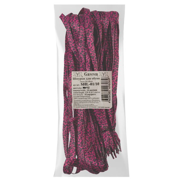 Шнурки 10 мм, 120 см, 10 пар(a), №12 малиновый (леопард черный), Gamma SHL-01/10