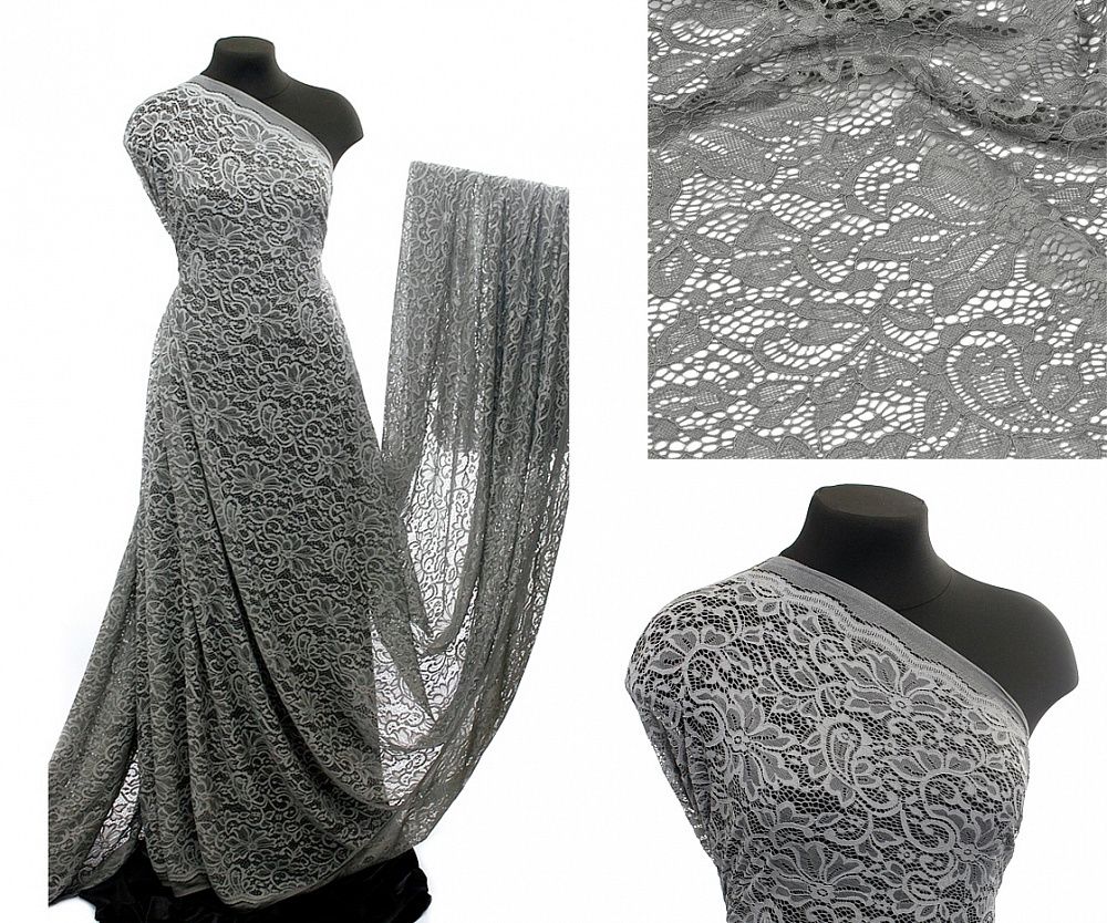 Ткань кружевная гипюр с кордом 130 г/м², 150 см / 1 метр, TBY.3036 цв.серый
