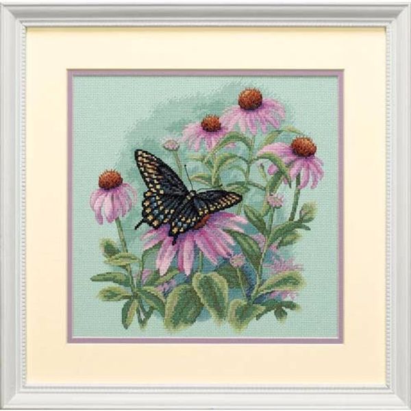 Набор для вышивания нитками Dimensions, Бабочка и ромашки, 28х28 см