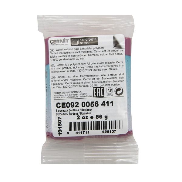 Полимерная глина Cernit Translucent запекаемая, прозрачная 56 гр, 411 бордовый