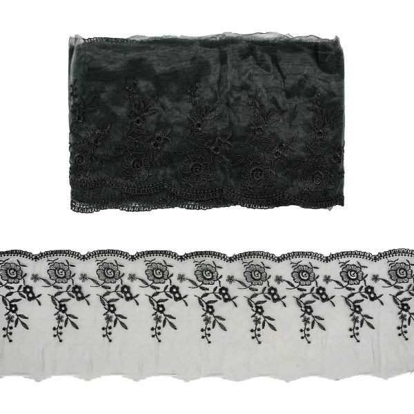 Кружево капроновое широкое 110 мм / 13.71 м, 0574-5001, цв.черный