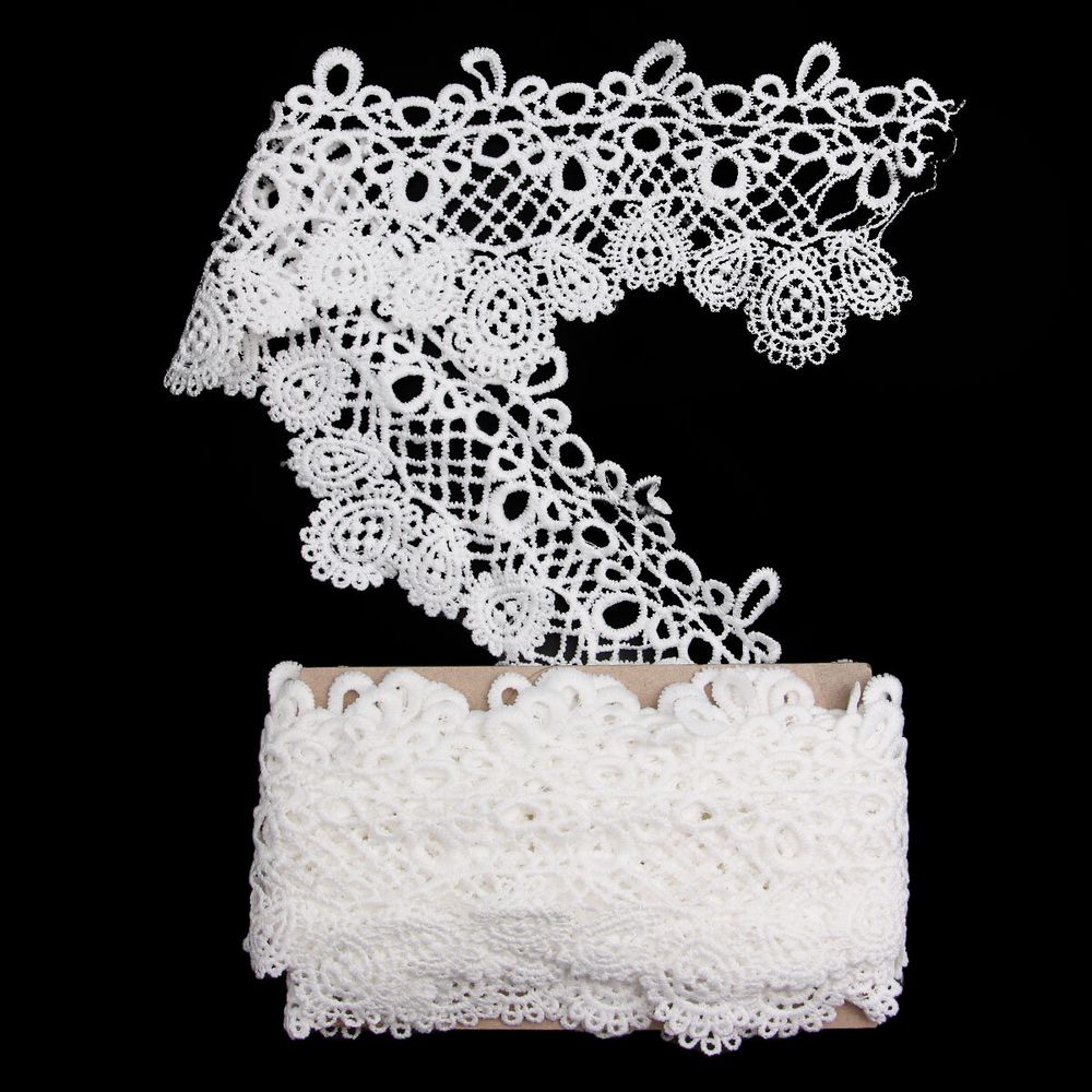 Кружево гипюр (плетёное) 95 мм / 3 метра, матовое, C501 белый