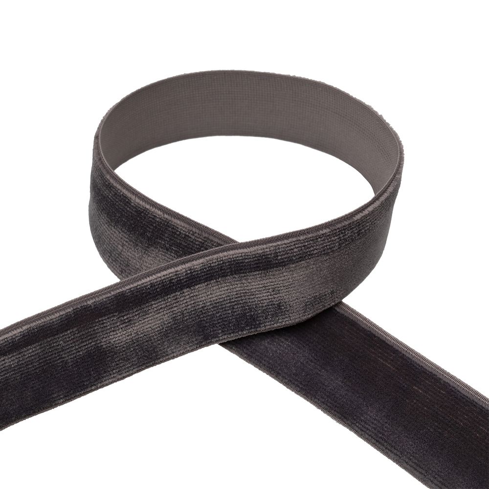 Лента бархатная (тесьма) эластичная 20.0 мм / 16.5±0.5 метра, №602 (18-3906) т.серый, Blitz VRE-20