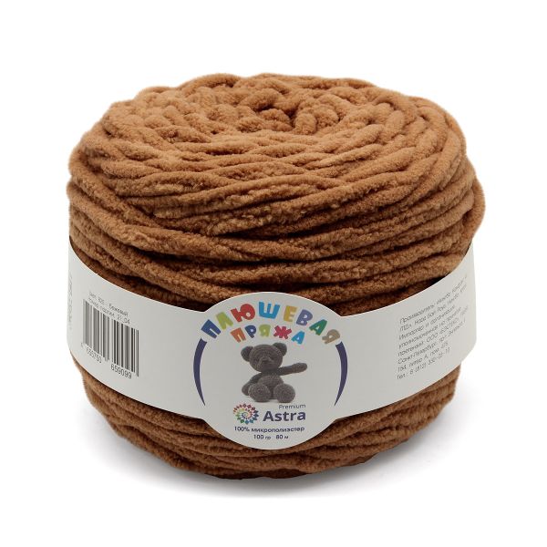 Пряжа Astra Premium (Астра Премиум) Плюшевая / уп.2 мот. по 100 г, 80 м, 827 светло-коричневый