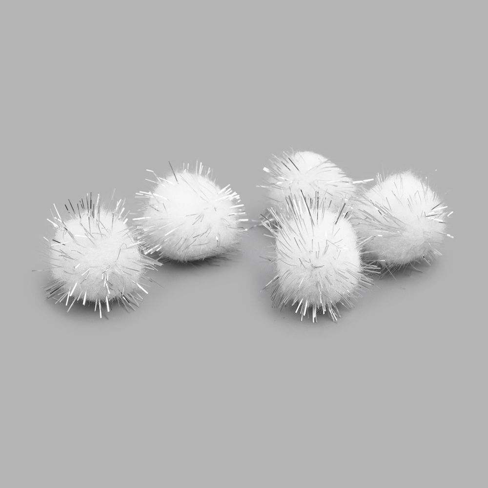 Помпоны с люрексом 25 мм, 125 шт., Астра (28 белый)