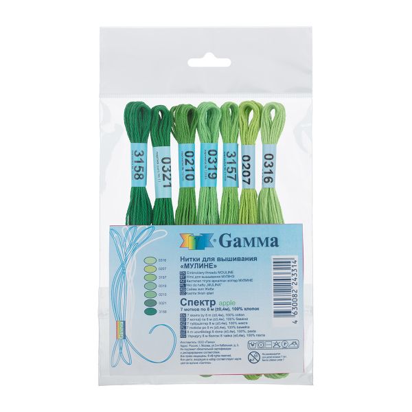 Мулине Gamma набор Спектр, цв.apple, 7 мотков по 8 метров