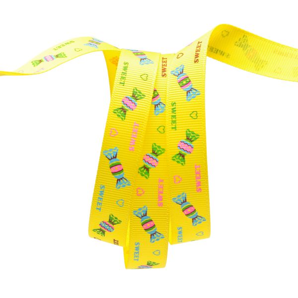 Лента репсовая (в рубчик) PREMIUM Конфетки, 16 мм, 22,5м (A5-052 желтый)